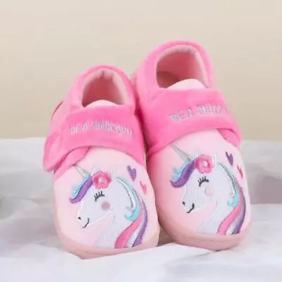 Buy The Slipper Company Girls Slippers Pink Easy Fasten Unicorn Shoezone SIZE • 5.99£