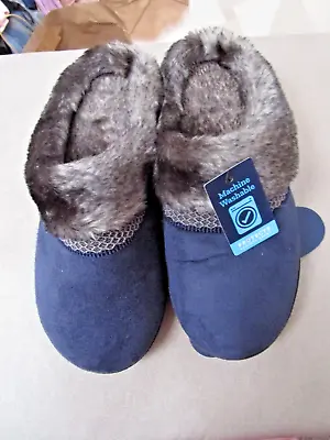 Buy Isotoner-navy-faux Suede-fur Trim-memory Foam-slippers-size-9.5-10-nwt-$36 • 11.67£