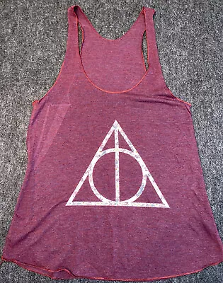 Buy Womens Large HARRY POTTER DEATHLY HALLOWS Maroon TANK TOP Flower White SYMBOL • 14.04£