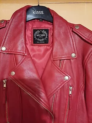 Buy Red Leather Biker Style Jacket Size 16 • 30£