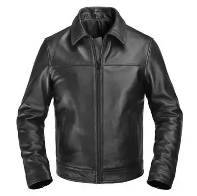 Buy Men's Real Leather Jacket Zip Lapel Collar Slim Fit Cowhide Jacket. • 89.99£