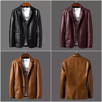 Buy Mens Faux Leather Blazer Jacket Casual PU Suit Coat Soft Leather Coat Outwear UK • 28.14£
