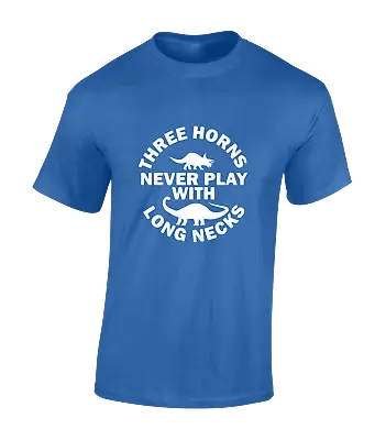 Buy Three Horns Never Play Mens T Shirt Funny Joke Dinosaur Design Retro Film Top • 9.99£