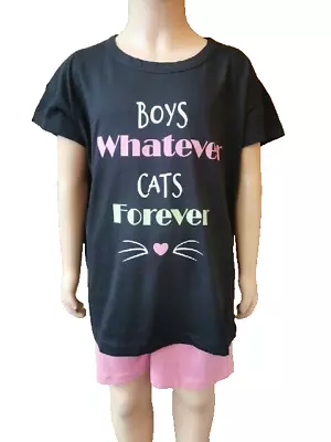 Buy Girls Short Cotton Pyjamas Age 8-15 Pink Black Cat PJs • 6.99£
