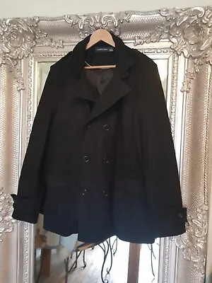 Buy Mens Aussy Tarocash Black Wool Mix Double Breast Peacoat Mid Length Jacket L • 18£