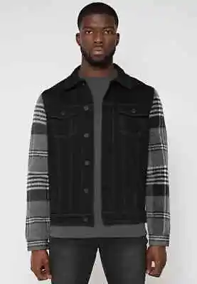 Buy MANIERE DE VOIR Mens DENIM JACKET WITH BRUSH CHECK SLEEVES SIZE M BRAND NEW • 62.95£