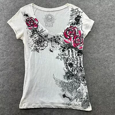 Buy VTG Metal Mulisha Shirt Womens Small White Cyber Floral Graphic Short Sleeve • 4.69£