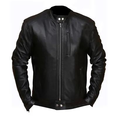 Buy Men's Biker Hunt Motorcycle Slim Fit Black Lambskin Leather Jacket S1 • 69.99£