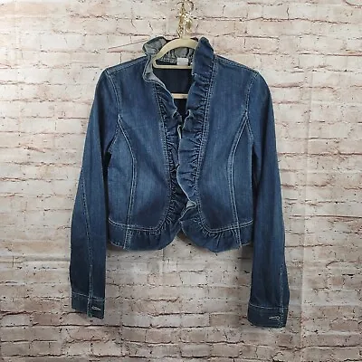 Buy Armani Exchange Women's Denim Jean Jacket Medium Blue Ruffle Cropped 100% Cotton • 26.45£