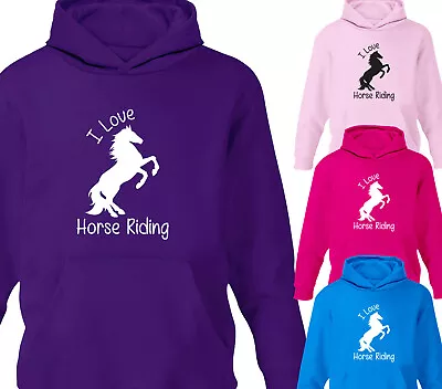 Buy Childrens I Love Horse Riding Hoodie Girls Boys Kids Pony Hoody Equestrian Gift • 15.95£