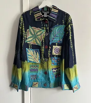 Buy Indigo Moon Embroidered Chambray Boho Hippie Button Jacket Multi Size L • 40£