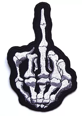 Buy Middle Finger Patch Skeleton Embroidered Iron Sew On Badge Biker Punk Halloween • 2.49£