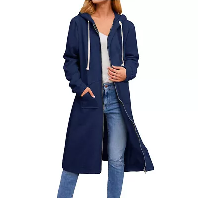 Buy Women Ladies Long Hooded Hoodie Zip Up Pocket Jumper Fleece Coat Sweatshirt Tops • 19.39£
