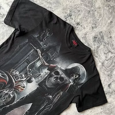 Buy Spiral Black Grim Reaper Double Sided Graphic Print Horror Gothic Biker Tshirt S • 19.99£