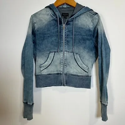 Buy True Religion Jacket XS Cropped Hoodie Jean Hooded Zip Stretch Denim Blue • 20.26£