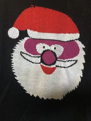 Buy My Christmas Jumper Black Santa Face Hat My Xmas Size 2 Approx Large Thin Light • 10£