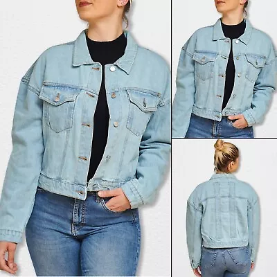 Buy Ladies Oversized Denim Jacket Washed Jeans Coat Womens Plus Size Cropped Top UK • 11.50£