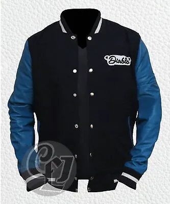 Buy Men's Blue Wool Faux Leather Sleeves Varsity Letterman Halloween Cosplay Jacket • 24.99£