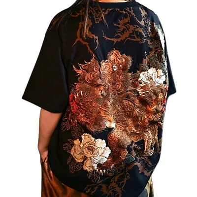 Buy Mens Summer T-Shirt Japanese Pattern Embroidery Myth Celestial Monsters Unisex • 145£