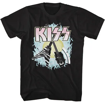 Buy Kiss Zebra & Axe Guitars Flames Men's T Shirt Metal Music Band Merch • 40.90£