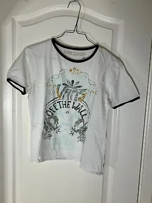 Buy VANS White Slightly Cropped Ringer T-shirt Top Size XS6 -8 • 3.50£