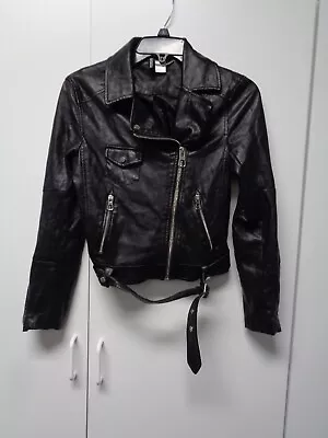 Buy NWOT Women's Sz 4 Divided Black Faux Leather Motorcyle Jacket • 13.23£