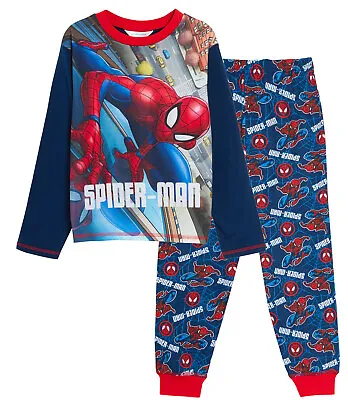 Buy Boys Marvel Spiderman Pyjamas Kids Avengers Pjs Full Length Lounge Pants + Top   • 12.95£