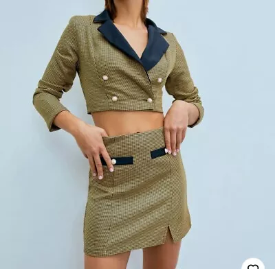 Buy Cider Tweed Check Collar Faux Pearl  Crop Jacket &mini Skirt Size S • 13£