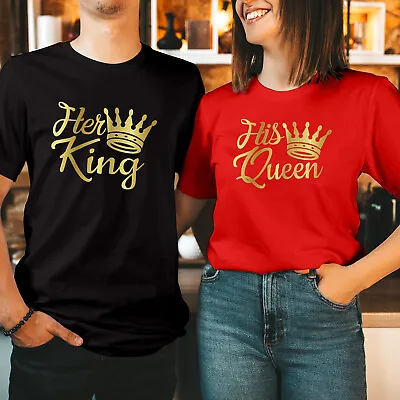 Buy T-Shirt (1503) Her King His Queen Couple Matching Valentine's Day Gift T Shirt • 6.99£