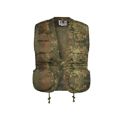 Buy Army Vest Outdoor Fishing Hunting Multi Pocket Waistcoat German Flecktarn Camo • 26.59£