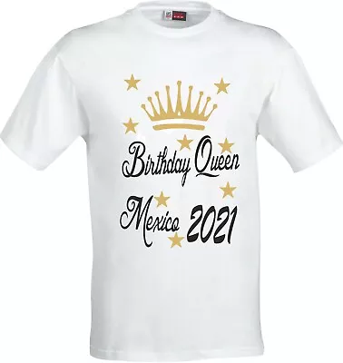 Buy Personalised Birthday Queen Squad  Full Color Sublimation White T Shirt • 10.15£
