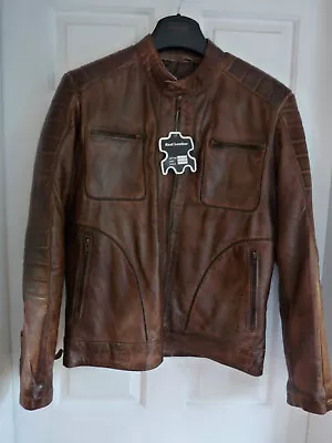 Buy Genuine Leather Mens Brown Leather Biker  Jacket  M • 49.99£