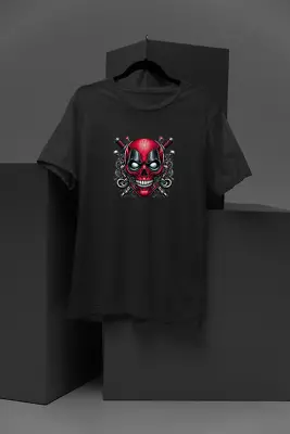 Buy  Deadpool-Inspired Cartoon Tattoo Skull T-Shirt | Marvel Comics Fan Apparel | Ed • 29.99£