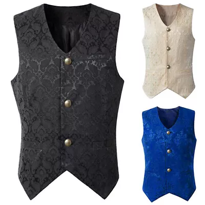 Buy Brocade New Mens Vest Waistcoat Gothic Punk Vintage Halloween Clothes Slim Fit • 17.41£