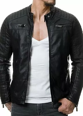 Buy Leather  Vintage Classic Jacket Biker Slim Fit Mens Black Leather Jacket • 84.99£