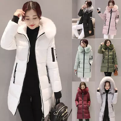 Buy Cozy Quilted Winter Women Long Jaet With Stylish Fur Hooded Parka • 27.88£