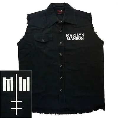 Buy Marilyn Manson Cross Logo Distressed Sleeveless Workshirt Xl Rock Metal • 20£