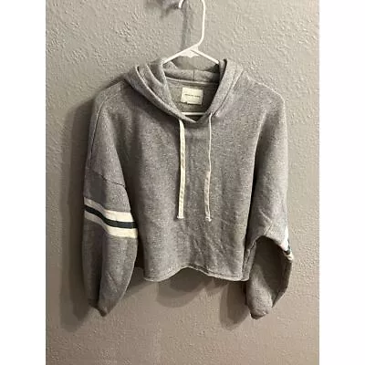 Buy Women's American Eagle Hooded Cropped Sweatshirt Gray & White  Size Extra Small • 13.45£