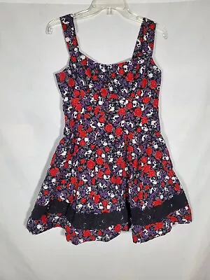 Buy Hot Topic Purple Red Skull Floral Lace Rockabilly Skater Goth Dress Womens Large • 24.13£