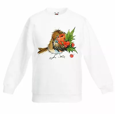 Buy Christmas Robin With Holly Childrens Kids Sweatshirt Jumper • 19.95£