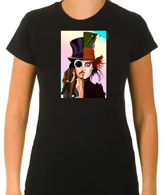 Buy Mad Hatter Johnny Depp Jack Spar White 3/4 Short Sleeve T Shirt Woman F500 • 10.51£