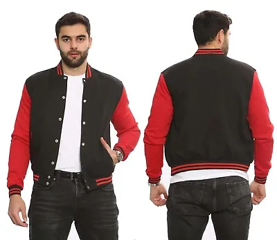 Buy Men Baseball Jacket Button Up Varsity Jacket Long Sleeve Red Bomber Street Wear • 14.95£