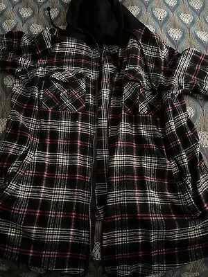 Buy Yours Zip Up Shirt Hoodie Size 18 Black/pink Checked • 3£