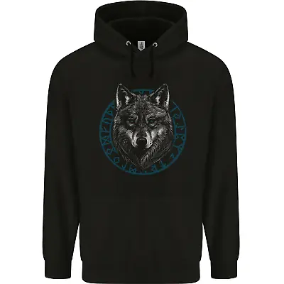 Buy A Wolf In Viking Symbols Text Valhalla Mens 80% Cotton Hoodie • 19.99£
