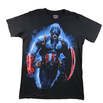 Buy Marvel Captain America Graphic T Shirt Size M Mens Black Cotton Short Sleeve • 12.99£