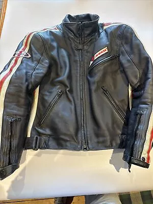 Buy Dianese Vintage Leather Jacket 44 Black Red And White Stripe US70 Super Rare • 199.99£