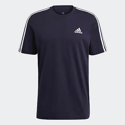 Buy Adidas Essentials 3 Stripes Tee Mens - Cotton T-Shirt - Navy - Medium • 15.99£