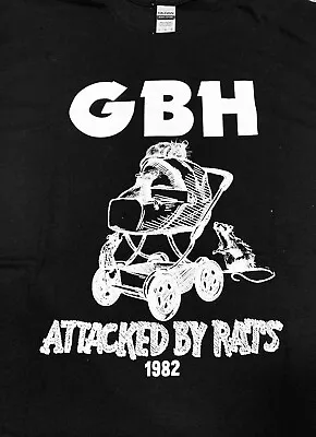 Buy GBH - Attacked By Rats 1982 - Official BLACK NEW T-Shirt : FREE P+P UK Mainland • 15.99£
