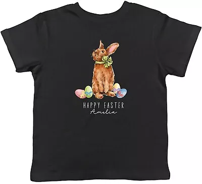 Buy Personalised Happy Easter Any Name Kid T-Shirt Watercolour Bunny Easter Children • 5.99£