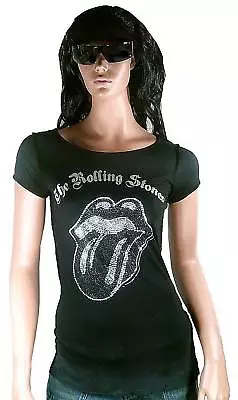 Buy Amplified Rolling Stones Silver Rhinestone Rock Star Black Bleached T XS 34/36 • 35.95£